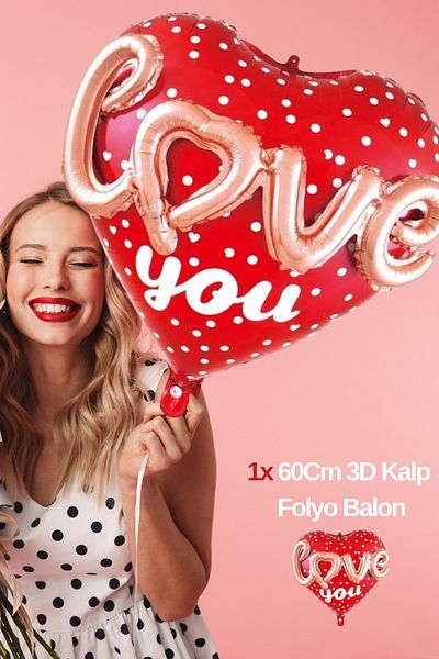 Baloncu Dede Large 3D Embossed I Love You Written Balloon 60cm Foil Balloon Loved Special Day Balloon