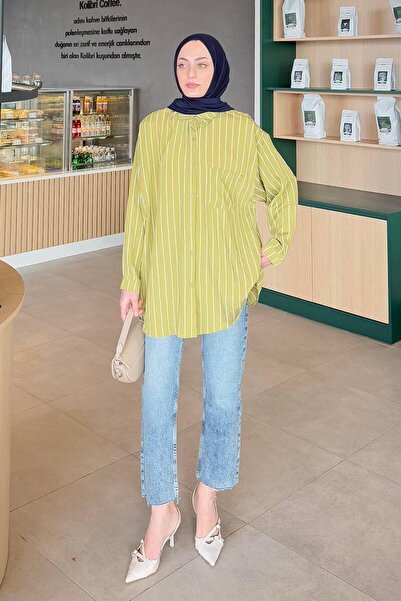 lamelif Πουκάμισο Lamis με μονή τσέπη ριγέ λαδί πράσινο