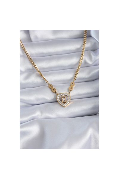 Skygo Gold Colored 316L Heart Model Zircon Stone Women's Necklace - Infinity Detail - TJ-BKO7789