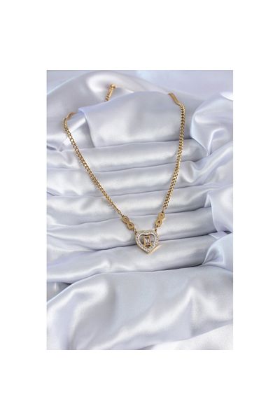 Skygo Gold Colored 316L Heart Model Zircon Stone Women's Necklace - Infinity Detail - TJ-BKO7789