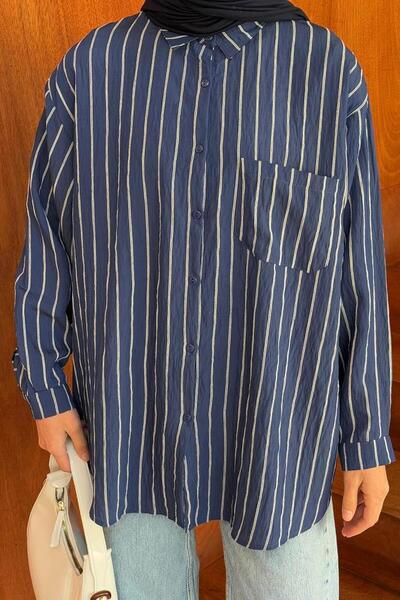 lamelif Single Pocket Striped Shirt - Lamis Indigo