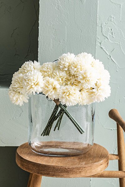 Güleç Yapay Çiçek Yapay Kasımpatı Çiçeği Krem 25 Cm 7 Dal