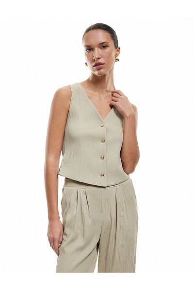 Koton Bürümcük Fabric V-Neck Buttoned Vest