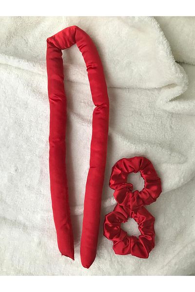 FashionSButik Red Heatless Hair Styling Set Satin Hair Sausage Hair Curler Set Hair Styler