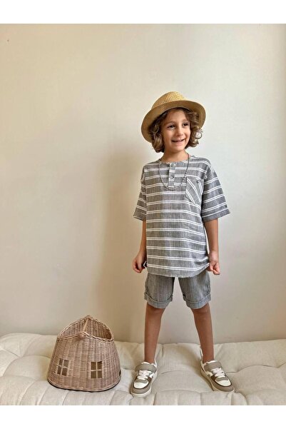 YİGİT BUTİK Yigit Butik Linen Fabric Boy's Shorts Suit