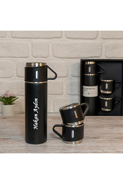 Cömert Hediyelik Eşya Kişiye Özel Paslanmaz Çelik 3 Bardaklı Vakumlu Termos S...