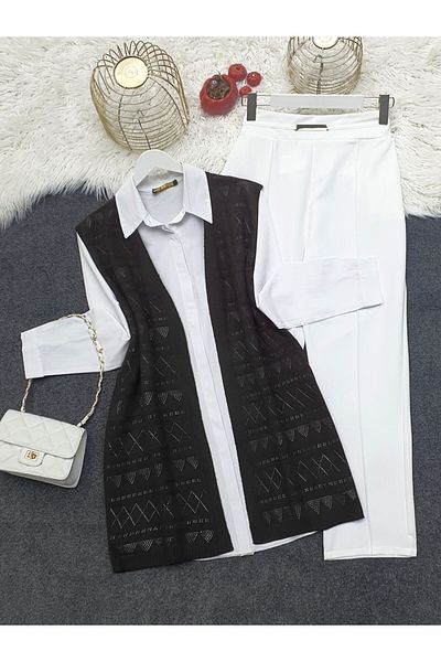 Modamorfo Openwork Patterned Zero Sleeve Knitwear Cardigan -Black