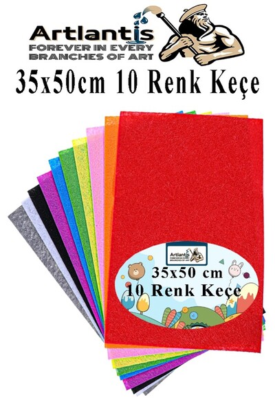 Artlantis Keçe 35x50 cm 10 Renk 1 Paket 2.0 mm Renkli Hobi Keçesi Elişi Keçe ...