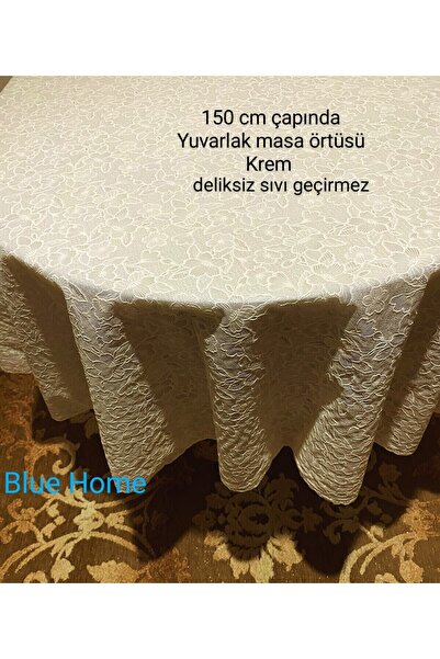 Blue Home Yuvarlak Dantel Görünümlü Pvc Muşamba Mutfak Masa Örtüsü Sıvı  Geçi...