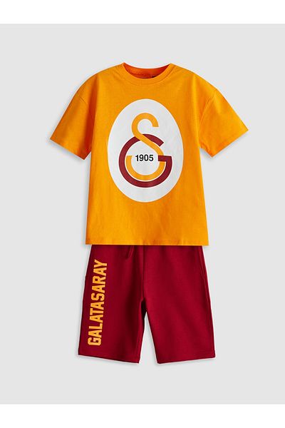 LC Waikiki Lcw Kids Yellow Galatasary Printed Boys T-Shirt and Shorts Pack of 2