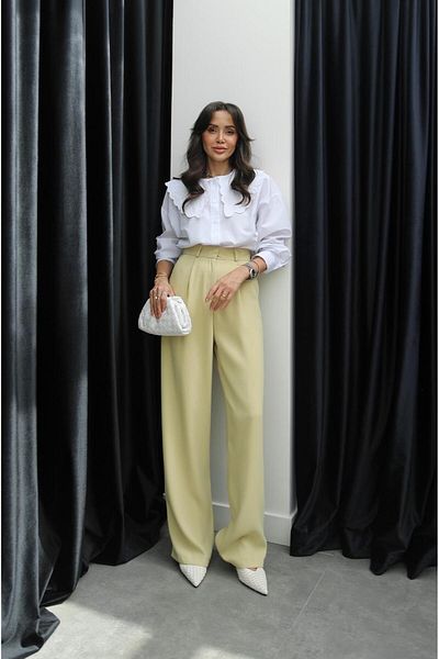 Havoş Light Yellow Draped Palazzo Trousers