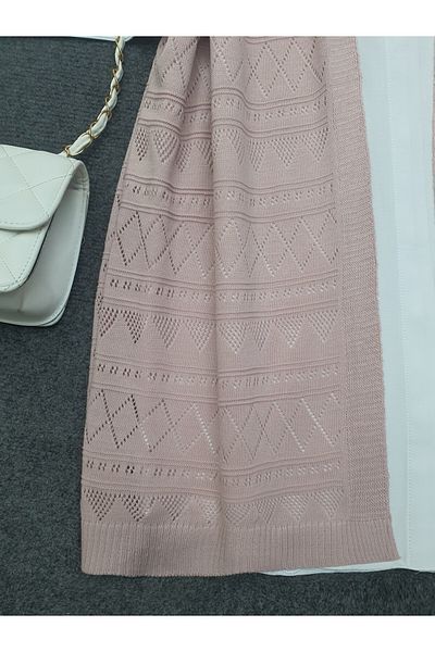 Modamorfo Openwork Patterned Zero Sleeve Knitwear Cardigan - Powder