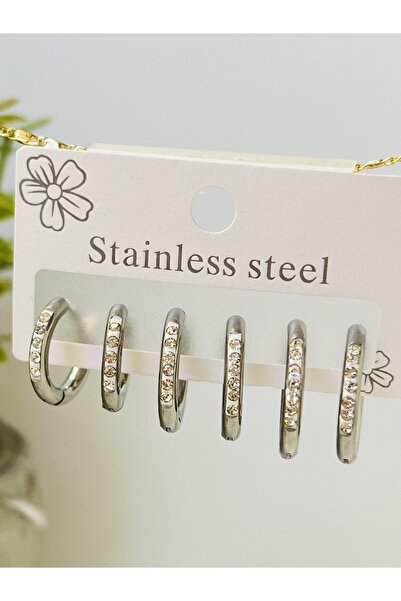 hbtasarim ÜÇLÜ SET ÇELİK GOLD RENK ZİRCON TAŞLI HALKA KÜPE 12 MM - 15 MM - 18 MM