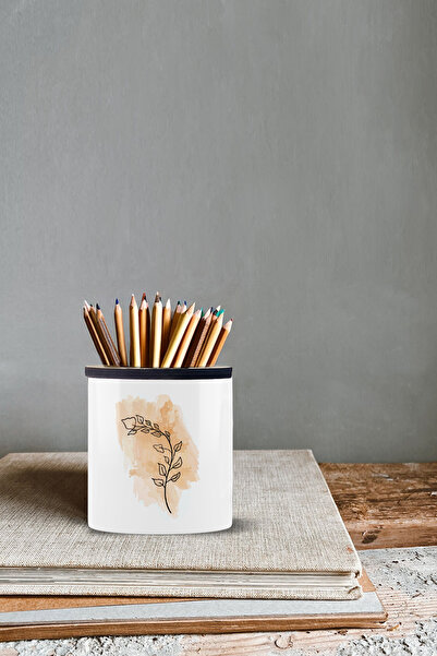 yhfoto Керамічна підставка для олівців з квітковим дизайном, висота 9 см, дво...