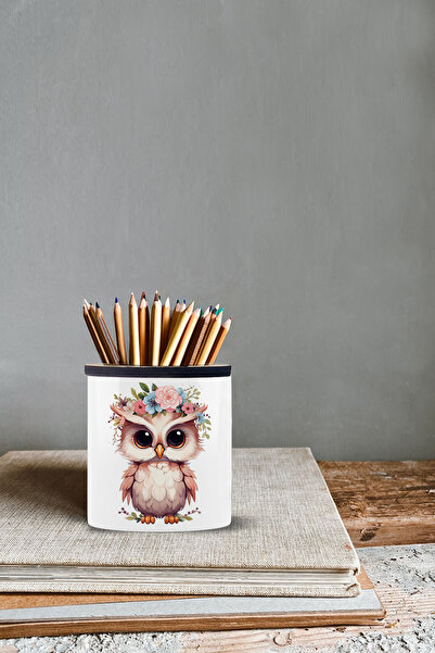 yhfoto Керамичен държач за химикалки тип „Бухал“, височина 9 см, двустранен п...