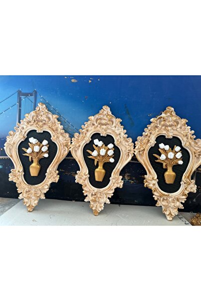 busraconcept Set de 3 picturi decorative de perete negru crem 42cm, ornament ...