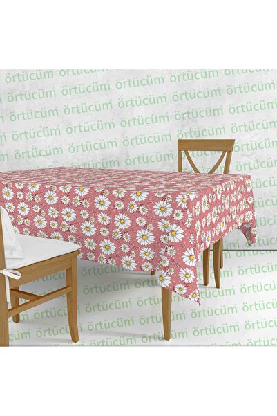 Örtücüm Pvc Muşamba Mutfak Masa Örtüsü Papatya Desenli Elyaflı Silinebilir Leke Tutmaz Sıvı Geçirmez Pembe