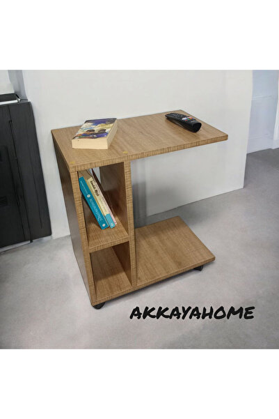 AKKAYAHOME Tekerlekli Raflı C Sehpa, Koltuk Sehpası, Koltuk Yanı Sehpası, Yan...