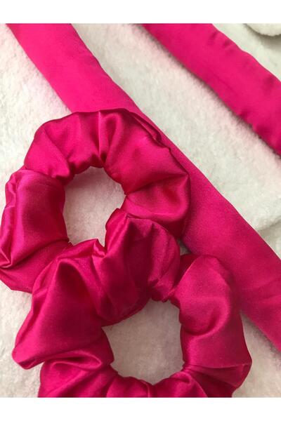 FashionSButik Fuşya Pembe Isısız Saç Şekillendirici Saç Sosisi Saten Toka Seti