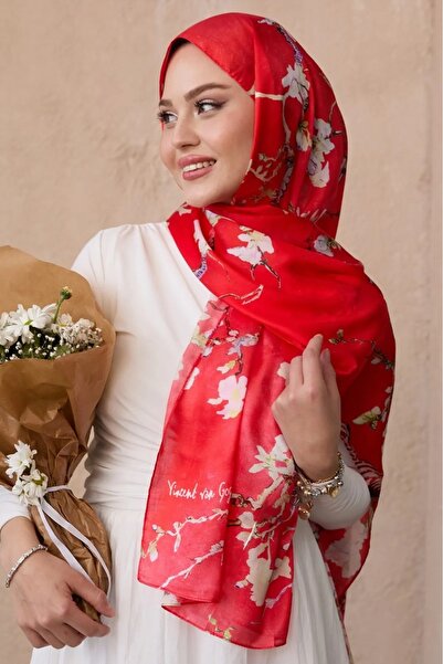 Merve Nayir Van Gogh Pattern Double Sided Imported Voile Silk Shawl 75 X 190 cm