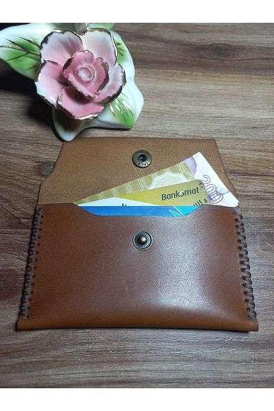 OĞUZUN DÜNYASI Genuine Real Leather Handmade Horizontal Accessory Gift Card Holder Wallet