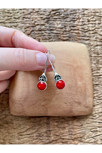 Apricity Silver Gümüş Mercan Taşlı El İşi Küpe