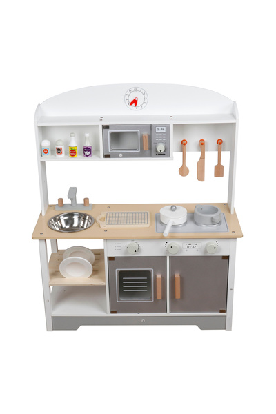 Moni Bucatarie din Lemn pentru copii, Moni Toys Gri, Design realist 68x25,5x8...