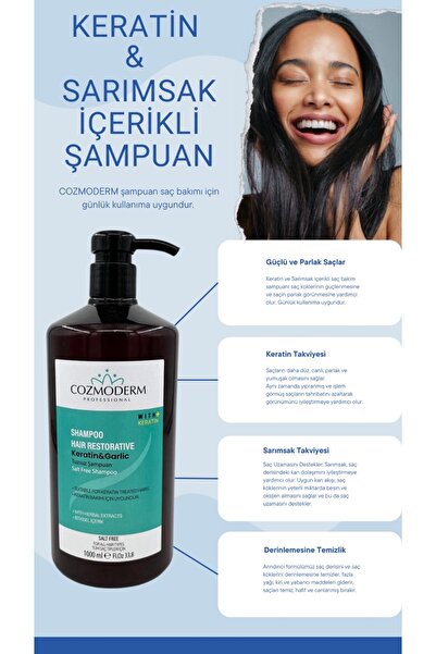cozmoderm Keratin & Garlic Bakım Şampuanı 1000 ml X2