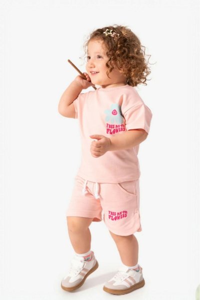 damdamin 100% Cotton Baby Girl Front-Back Printed T-Shirt & Pocket Shorts Set