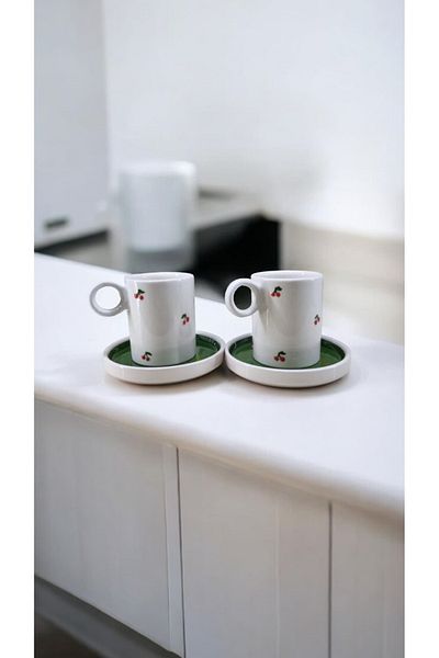seda seramik 4 Pieces, 2 Person K拆R鋤 Patterned Coffee Cup Set 110 ml