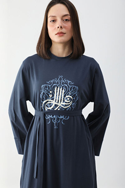 ZÜLAYS Osmanlı Baskılı Sweat Elbise Lacivert