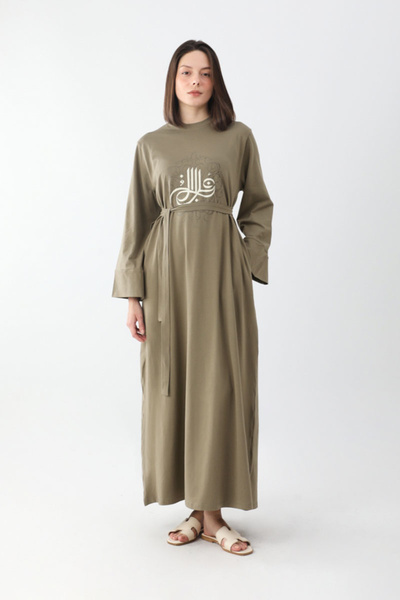 ZÜLAYS Osmanlı Baskılı Sweat Elbise Haki