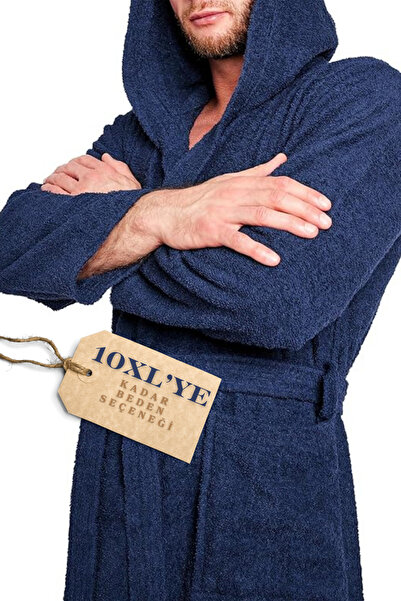 Mokita Home Υπερμεγέθης 100% βαμβακερό μπουρνούζι σε σκούρο μπλε χρώμα με κου...