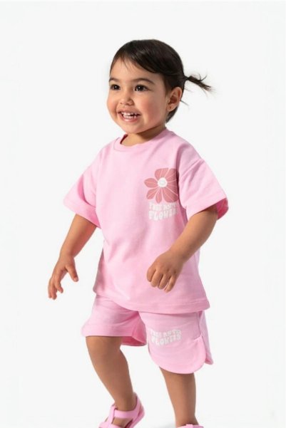 damdamin 100% Cotton Baby Girl Front-Back Printed T-Shirt & Pocket Shorts Set