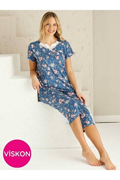 ALİMER Жіночий комплект піжами з коротким рукавом, з мереживними деталями та ...