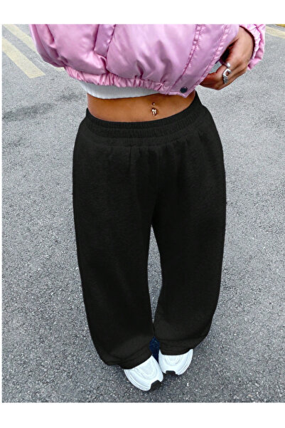 yx yustex sport Γυναικείο μαύρο casual παντελόνι φόρμας με φαρδιά μπατζάκια κ...
