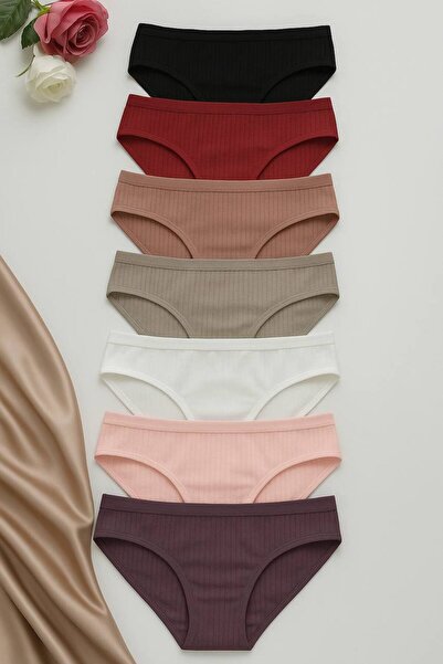 FEMYNA 7li Fitilli Pamuklu Slip Külot Seti Renkli Dikişli Günlük Rahat Kesim