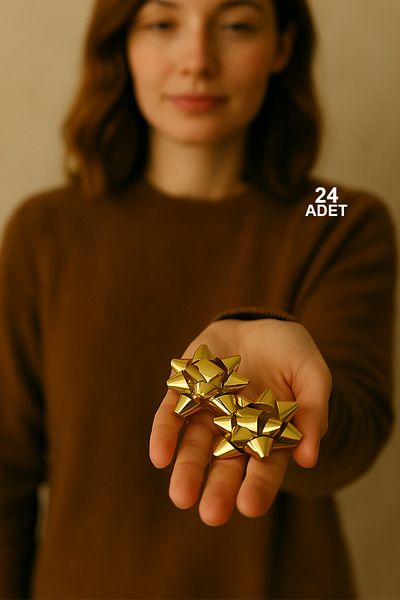OLİ Art Gold Adhesive Raffia 24 Pcs Bow Raffia Star Self Adhesive Star