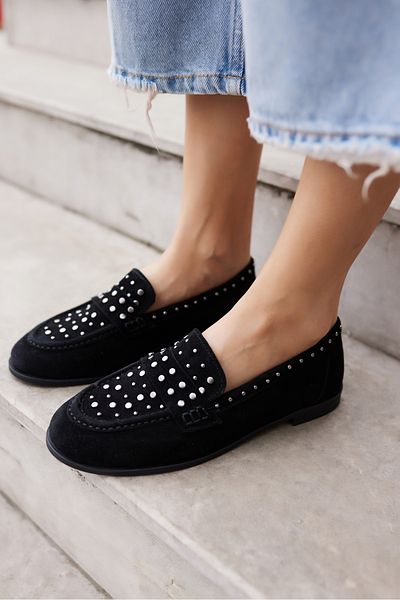 ANGELİNA JONES Samula Women's Black Real Suet Oxford Shoes