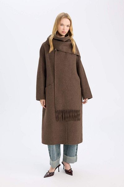 DeFacto Long Wool Blend Stamp Coat and Shawl Set of 2 - Pockets and Buttons D4000Ax24Wn