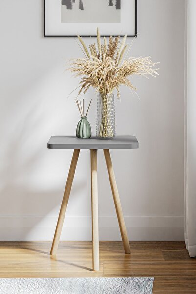 interGO 1 Pieces Coffee Table Wooden Legs Square - Gray