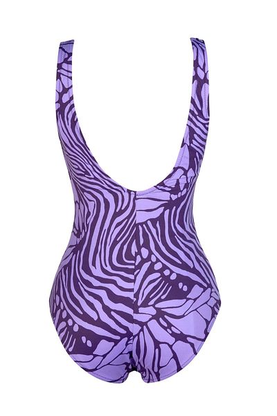 Endeep Beria Women's Large Size Cup Purple Patterned Gathering Swimsuit