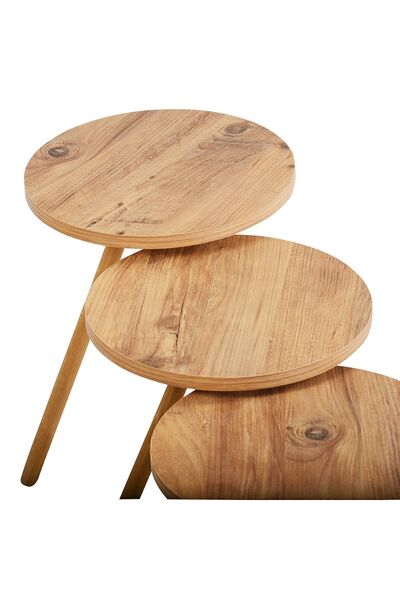 interGO 3 Pieces Coffee Table Wooden Legs Round - Atlantic Pine Pattern