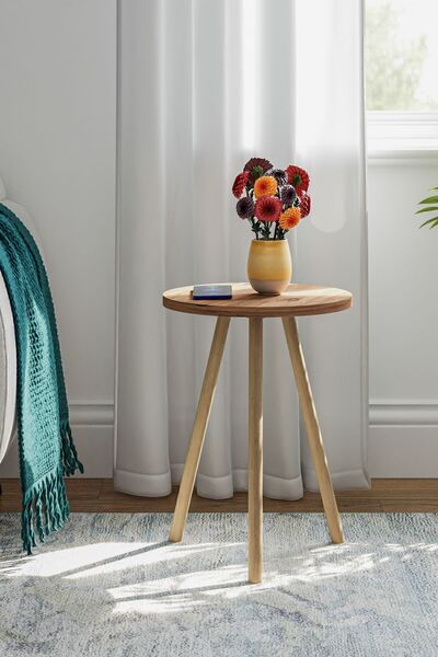 interGO 1 Pieces Coffee Table Wooden Legs Round - Atlantic Pine Pattern