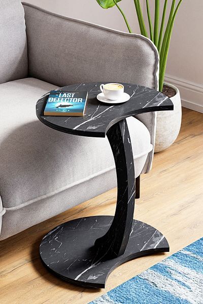 interGO Wheeled Side Table - Jet - Black Marble Pattern