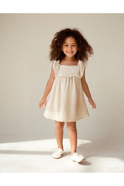 damdamin Baby Food Panoramatic Fabric Dress - 100% Cotton Cotton Girl's Strap and Tulle Lining