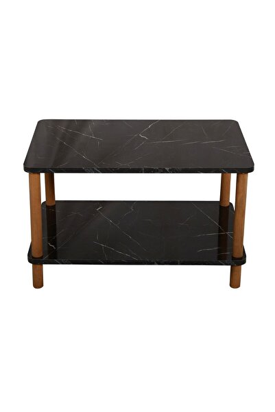 interGO Center Table Rectangular Wooden Legs - Black Marble Pattern