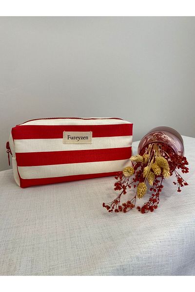 FUREYZEN Red Striped Care Bag, Bag Organizer, Pencil Case 10X20 Cm, 1 Piece