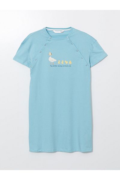 LC Waikiki Cămașă de noapte de maternitate imprimată LCW DREAM Crew Neck