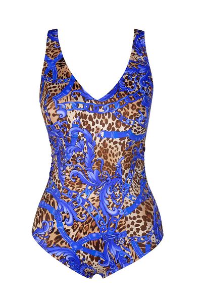 Endeep Beria Women's Large Size Cupped Leopard Patterned Gathering Swimsuit